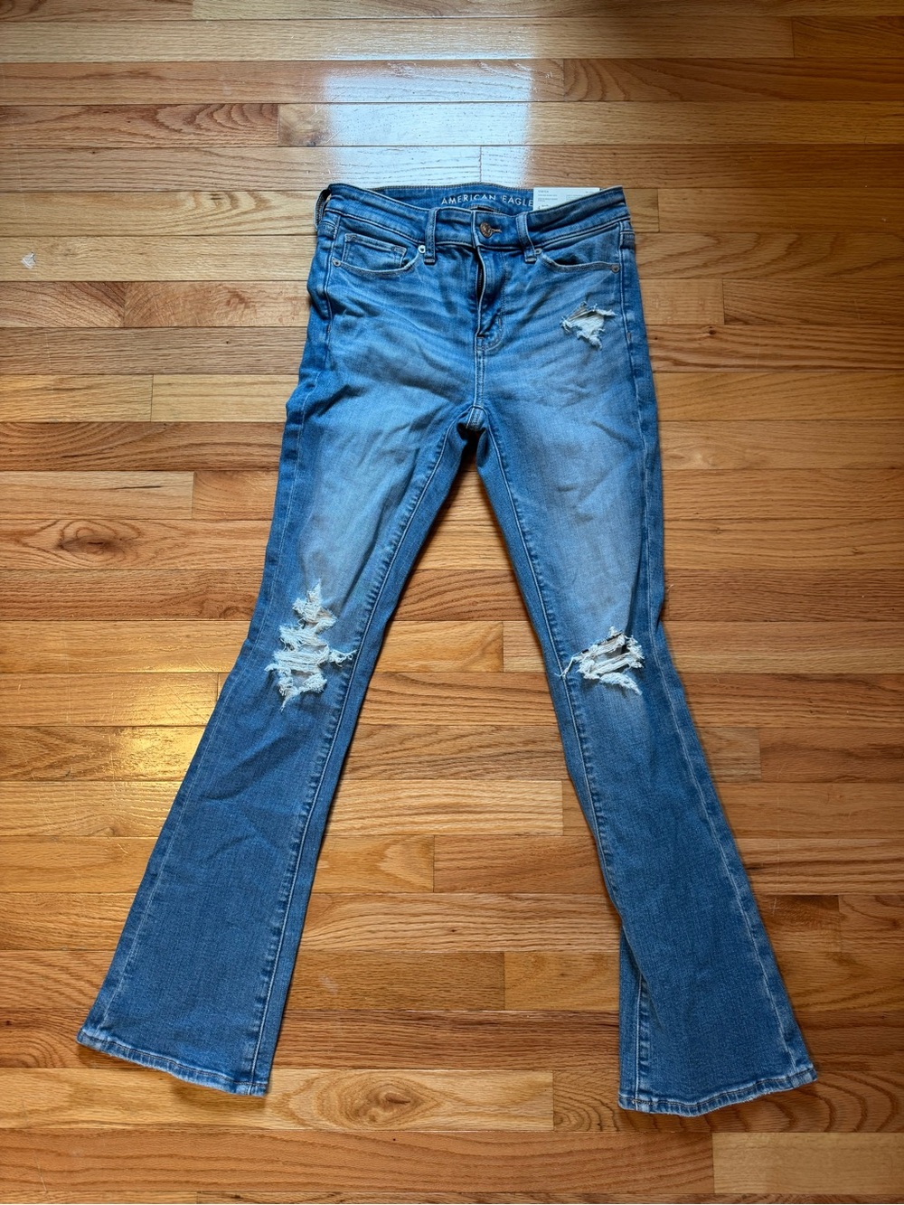 American Eagle Outfitters Medium Blue Distressed Flare Jeans